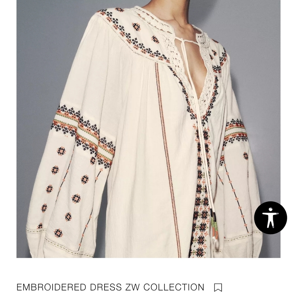 Zara Beige Embroidered Long Sleeve Dress - Picture 4 of 16